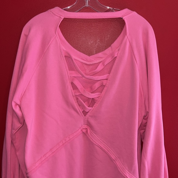 POL Pink Open Back Sweatshirt w/Strappy Criss Cross & Oversized Sz S - Picture 1 of 7